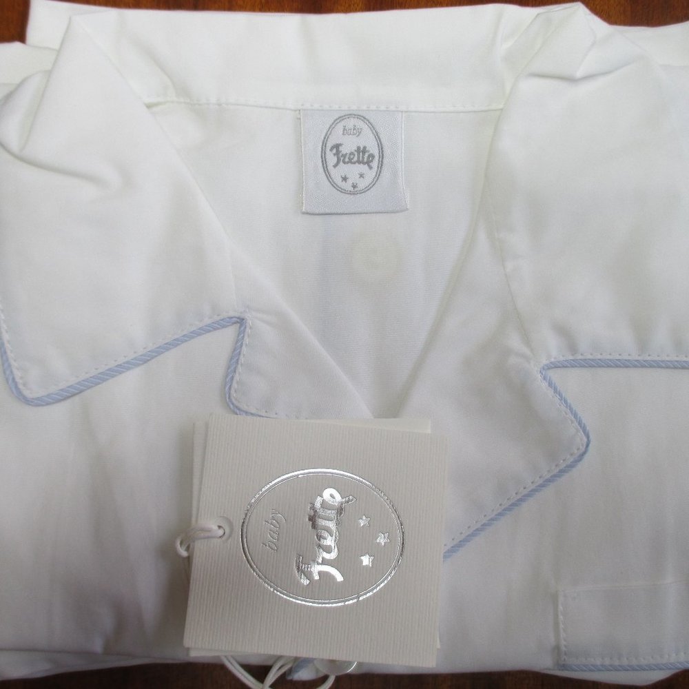 Frette Baby Boys/Kids Pajamas Blue Trim Size 4 Made in Italy 100% Cotton NWT